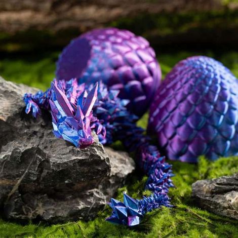 1 set. Color: Laser Purple. Material: PLA. 3D printed dragon egg, fully articulated dragon and dragon egg house. (1/5)