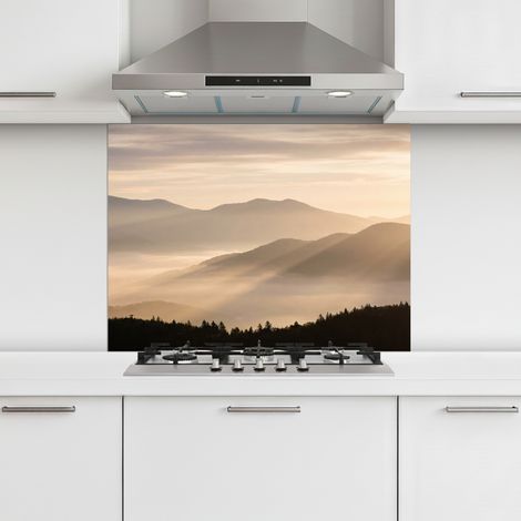 CRÉDENCE CUISINE Montagnes - Brouillard - Rayons de soleil 80x60 cm
