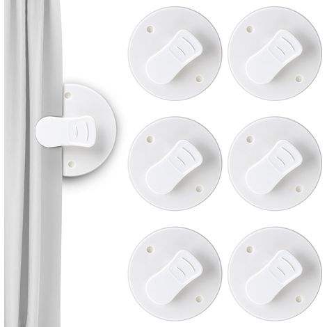 Lot de 6 pinces pour rideau de douche – Auto-adhésives, anti-éclaboussures, lests pour rideau de douche – Pour la maison et les baignoires intérieures (1/5)