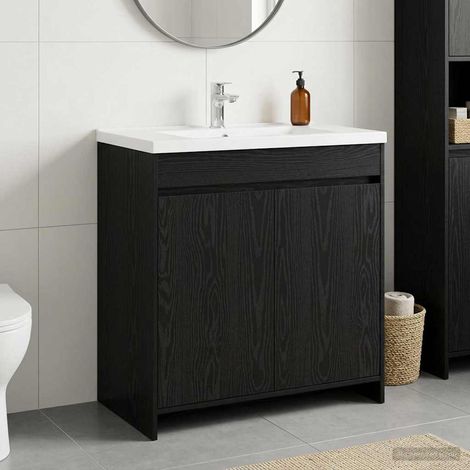 vidaXL Meuble sous lavabo de salle de bain Chêne noir (1/5)