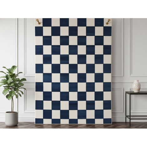 BOBOCHIC - Tapis poils ras GAELLE motif damier  200x290 Bleu