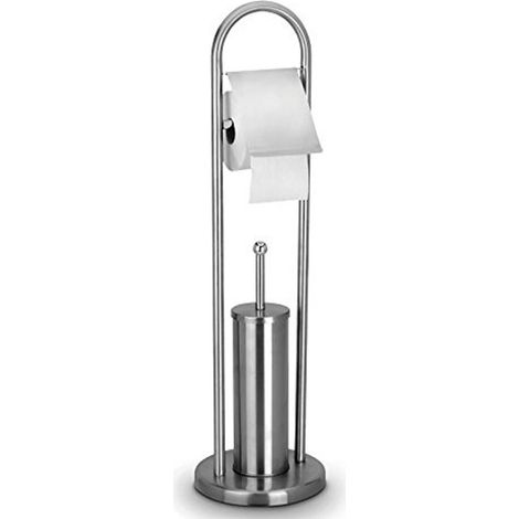 TRADE SHOP - Portarotolo Con Scopino E Porta Scopino In Acciaio Accessori Bagno Wc 80 Cm -