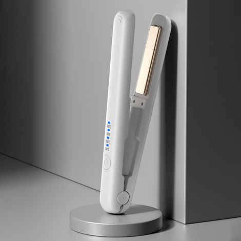 Mini lisseur sans fil 2 en 1 pour les voyages, avec 4 réglages de température, fonction lissage et bouclage, écran LCD et chargement USB-C rapide en 30 secondes (Blanc). (1/5)