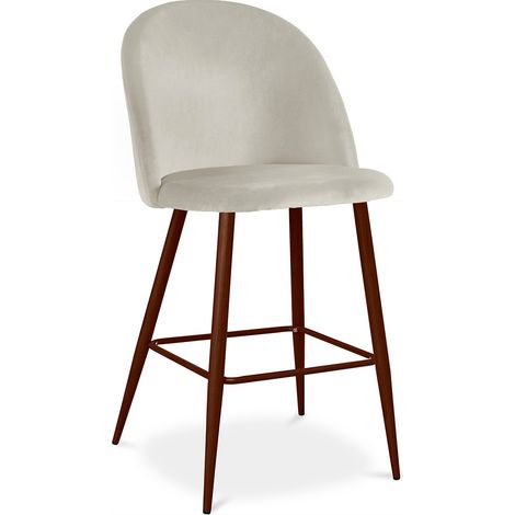 Tabouret tapissé en velours - Design scandinave - 66cm - Evelyne Gris clair