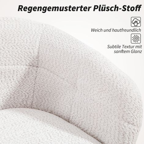 Fauteuil de bureau rembourré en peluche, design coque, chaise de travail roulante, base en acier, crème et noir (1/5)