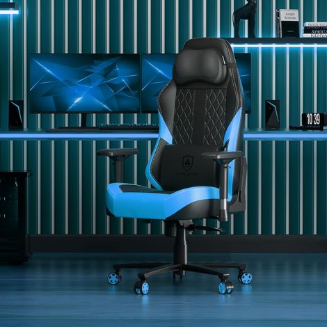Chaise Gaming avec Massage, Chaise Bureau avec Coussin à Ressorts ensachés et Repose-Pieds,Chaise de Gamer Ergonomique avec Dossier élargi et accoudoirs 4D, capacité de Charge de 150 kg, Bleu (1/5)
