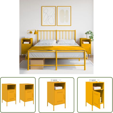 The Living Store Nachttische 2 Stk. Senfgelb 36x39x68 cm Stahl - Industriestyl - Nachttisch - Schreibtischlampe - Wohnraum - Schlafzimmer (1/5)