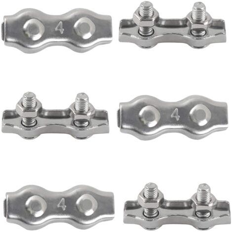 6pièces M4 Duplex Clips Serre-câbles en Acier Inoxydable 304 Pinces Duplex pour Filin pour Cordes à Linge en Câble Métallique Voiles de Soleil Suspendues Patio Fixe (1/5)