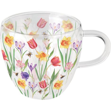 Tasse à thé en verre double paroi fleurs du printemps