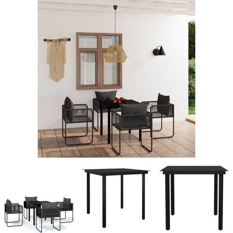 Gartenstuhl - vidaXL 5-tlg. Garten-Essgruppe Schwarz - Gartenmöbel Set (1/5)