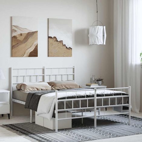 Cadre de lit métal sans matelas et pied de lit blanc 150x200 cm (1/5)