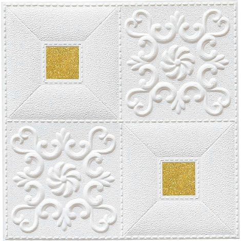 Stickers muraux adhésifs 3D, papier peint, panneaux muraux en carrelage céramique blanc-White Golden