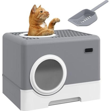 Tray to litter for cat with cover and shovel, double input and tray removable, 52 x 41 x 38,5 cm, gray (1/5)