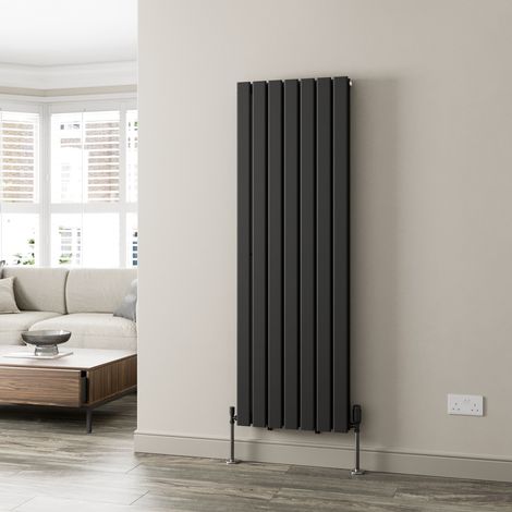 Black Flat Panel Designer Radiator Vertical Horizontal 1600 x 532mm Double Panel