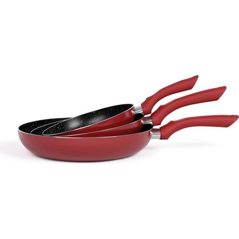 LIVOO MEN124RC set de 3 poëles aspect pierre coloris rouge chili diamètre 20 - 24 - 28 cm en aluminium (1/5)