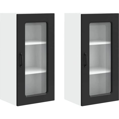 Set di 2 pensili da cucina funzionali con spazio contenitivo 40 x 31 x 80 cm in legno nero 020053666