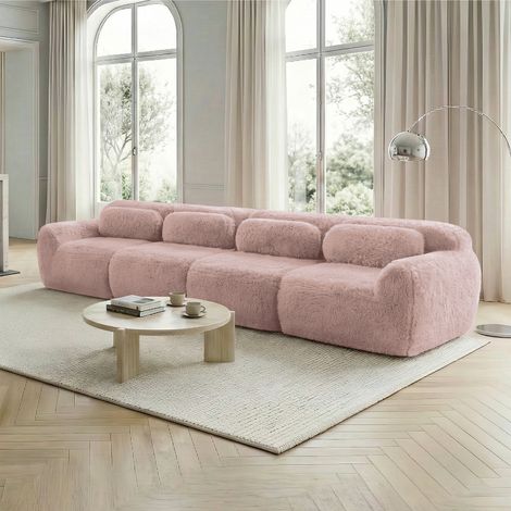 Canapé, en tissu, 4 places, antidérapant, gris, pour maison et usage quotidien, tissu premium moelleux, coussins, mousse résistante