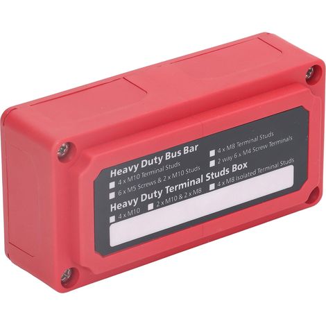 Elektrischer Verteilerkasten mit roten Sammelschienen, M10-Schraubklemmen, 48V 300A Leistungsverteilerblock, Anschlusskasten mit Bolzen und Schrauben. (1/5)