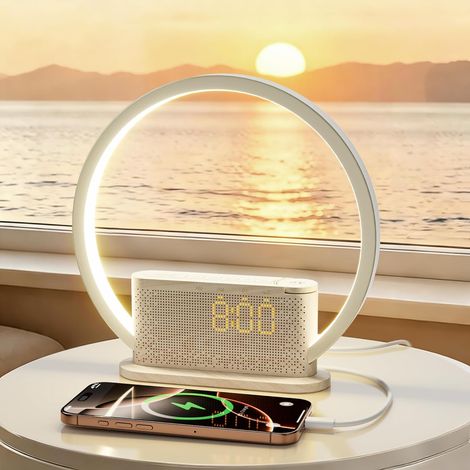 lampe de réveil, réveil avec lumière naturelle imitant le lever du soleil, 3 niveaux de luminosité, 10 sonneries naturelles, port USB, veilleuse pour la chambre à coucher (1/5)