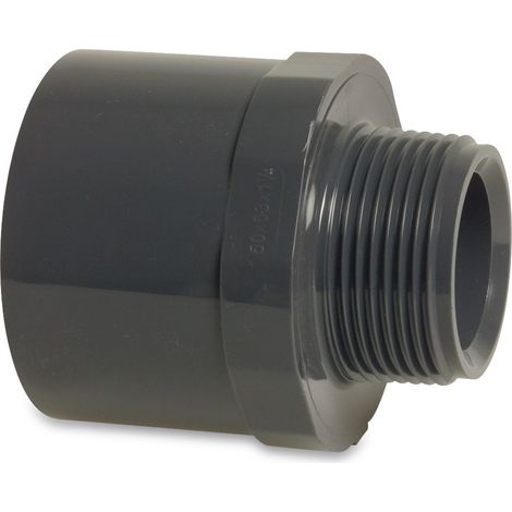 Mega Übergangsnippel PVC-U 90/110 mm x 2 1/2 Zoll Klebemuffe/Klebestutzen x Außengewinde 10 bar, grau