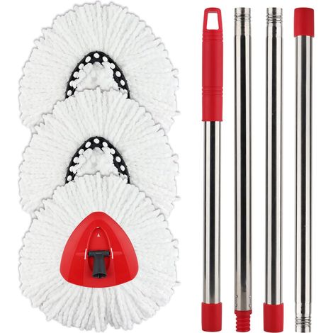 Replacement Head for SpinMop with Rotating Base and Handle - EasyWring Refills Compatible with the SpinMop Triangular Mop (1/5)