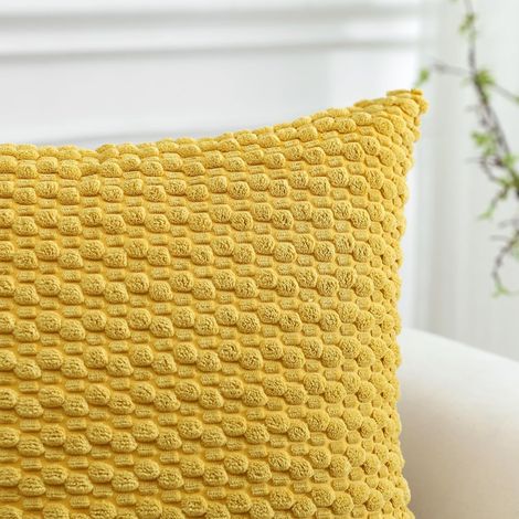 Fodera per cuscino decorativa in morbido velluto a coste con texture a bolle 3D, adatta per divani, soggiorni e camere da letto. Morbida federa per cuscino per la casa, 45 x 45 cm, giallo senape (imbo (1/4)