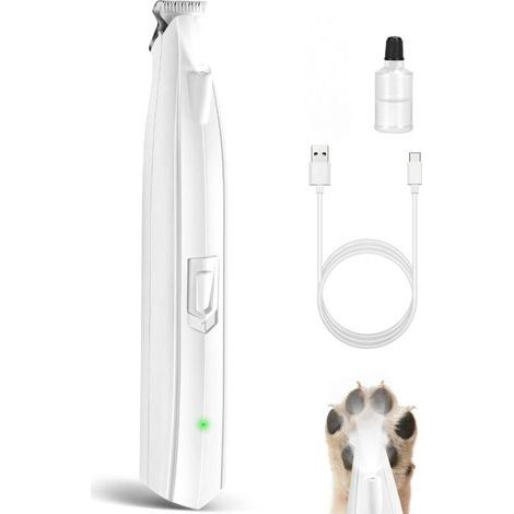 Tondeuse à poils pour pattes de chien avec lumière LED, rechargeable, pour tailler les pattes et les fesses des chats, etc. - 1 ensemble (blanc) (1/5)