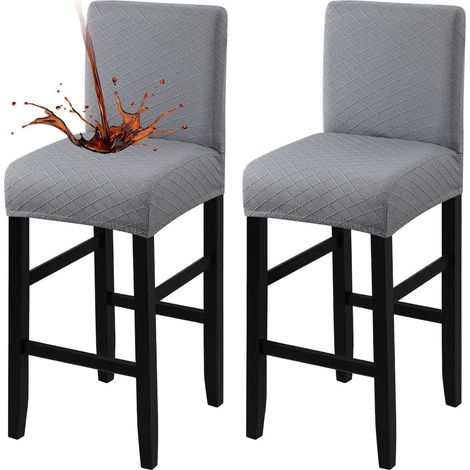 Wasserdichte Barhockerbezüge mit Rückenlehne, Stretch Jacquard, Hellgrau (1/5)