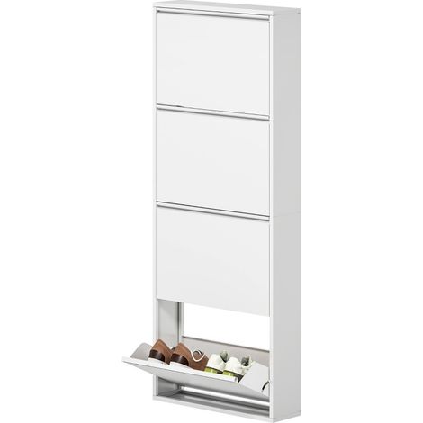 Weißer Schuhschrank aus Metall mit 4 Klappen 55 x 15 x 139,5 cm (1/5)
