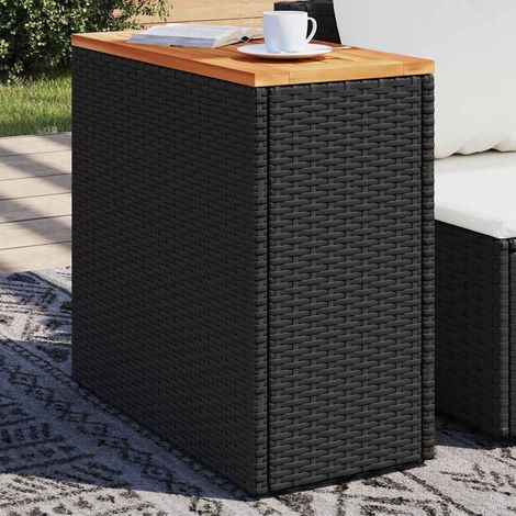 vidaXL Mesa auxiliar de jardín con tablero de madera, color negro, 58 x 27,5 x 55 cm, ratán sintético (1/5)