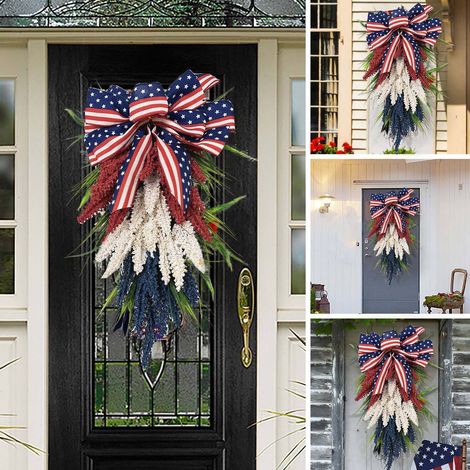 Guirlande Porte - Guirlande Patriote Rouge Blanc Bleu - Pour 4 Juillet Fête Nationale - Extérieur Intérieur - 1 Pièce (1/5)