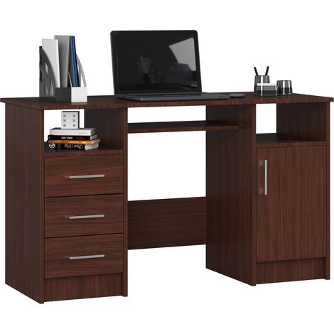 Bureau d'ordinateur AKORD ANA Wengé 124 cm 1 porte 3 tiroirs façade Wengé 5 étagères 124x52x74 cm