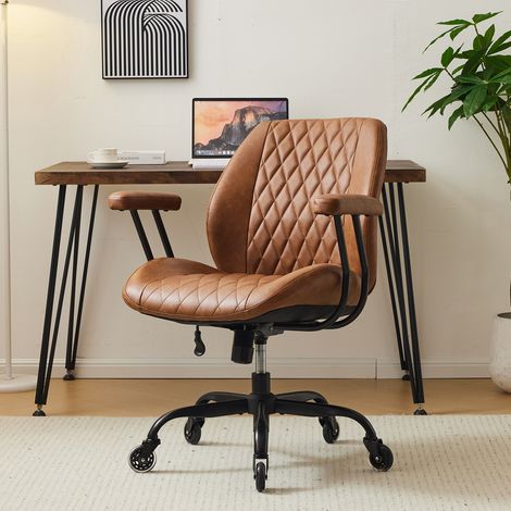 Ergonomischer drehbarer Bürostuhl aus braunem Leder mit Armlehnen, 62 x 62 x 96 cm (1/5)