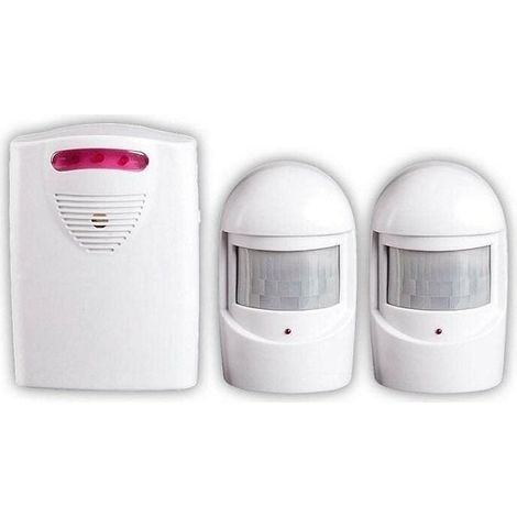 Systèmes Sécurité Alarme, 1 Récepteur et 2 Détecteurs de Mouvement PIR Résistant Intempéries pour Cour / Garage / Grange,Kit Sirène sans Fil pour Port et Fenêtre Sécurité Protection Anti-vol,