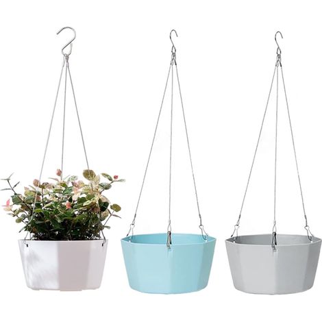Confezione da 3 cestini da fiori sospesi da esterno da 15 cm con catena (1/5)