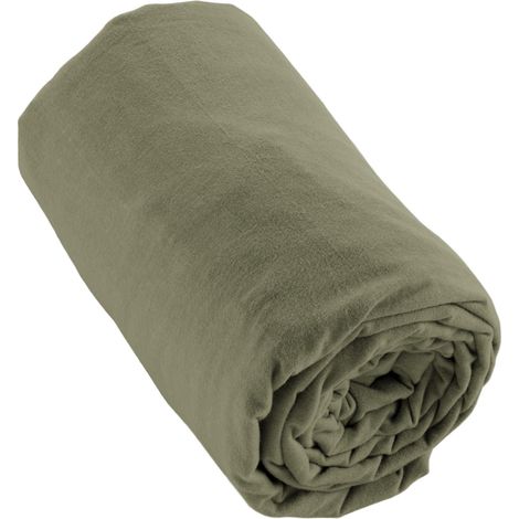 Drap housse flanelle 180 x 200 cm Candice romarin (1/2)