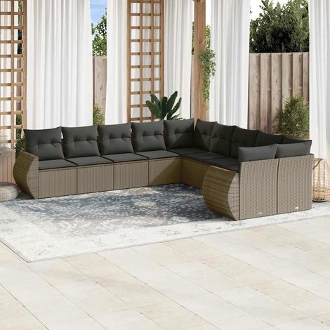 Set sofás jardín 10 pzas con cojines ratán sintético gris claro vidaXL (1/3)