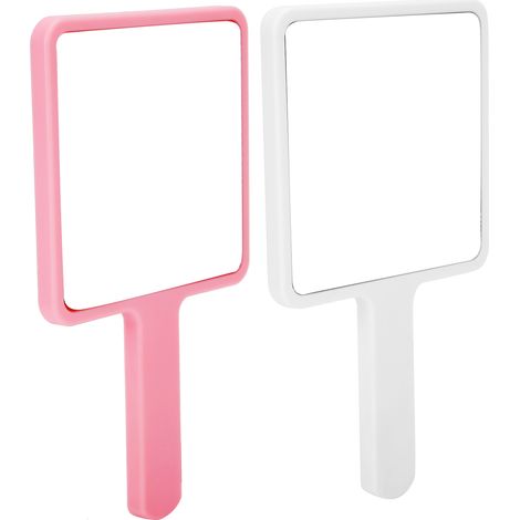 Lot de 2 miroirs cosmétiques portables, accessoires de maquillage pour salon de beauté, blanc et rose (1/5)