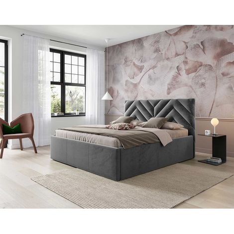 Santiago - lit coffre - 140x200 - sommier inclus - en velours - gris (1/4)