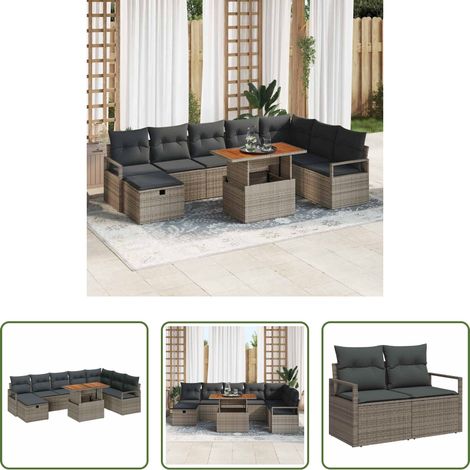 vidaXL Mobilier extérieur - Ensemble de canapé de jardin 9 pcs Gris polyrotin (1/5)