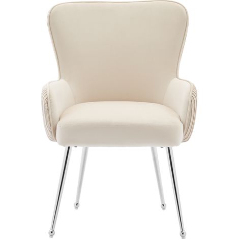 Set 2 sedie da pranzo in velluto beige con braccioli e gambe in metallo argento MODENUIT (1/5)