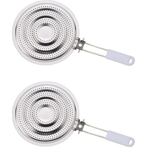 Réducteur de diffuseur de chaleur de cuisine, pare-flamme avec poignée amovible, acier inoxydable, lot de 2 (1/4)