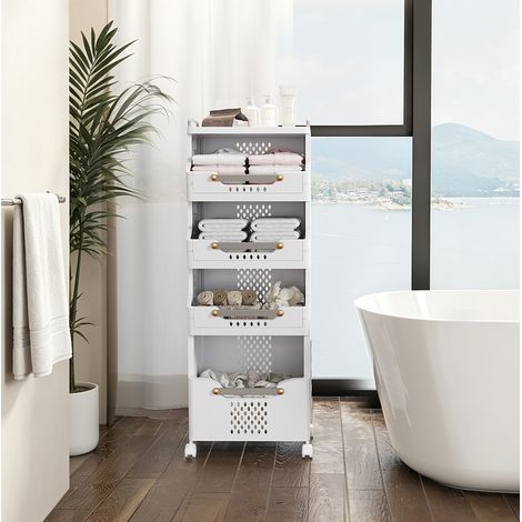 MODFU – Chariot rangement mobile PP – Roulettes verrouillables – Multi-usage cuisine, salon ou institut – Crème/gris (1/5)