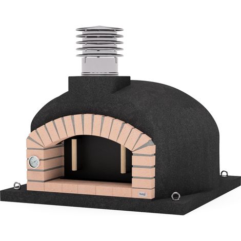 MOVELAR - Horno de Leña Exterior de Obra OLYMPUS MONS (Negro - 130 x 130 x 82 cm) – Horno de obra tradicional con aislamiento térmico, ideal para asar con leña en exteriores - REF: M00546 (1/4)