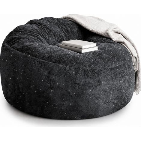 Fauteuil pouf incurvé à haut dossier en tissu noir, assise enveloppante et soutien du corps entier pour salon ou chambre, confort immersif - CHICFURN (1/5)