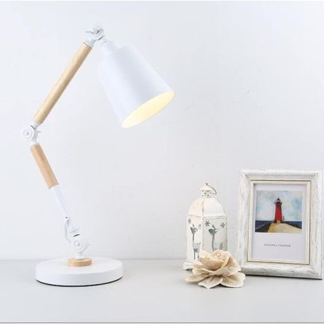 Lampe chevet LED, bois/métal blanc, E27, pour le salon, la maison (1/4)