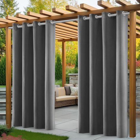 Rideau d'intimité - Protection solaire - Résistant aux UV/Coupe-vent - Lot de 2 - Gris - Pour balcon et terrasse (1/5)