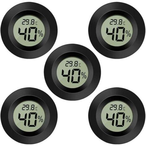 Lot de 5 thermomètres hygromètres numériques LCD, jauge de température pour humidificateurs, déshumidificateurs, serre, sous-sol, chambre de bébé, rond noir (1/4)