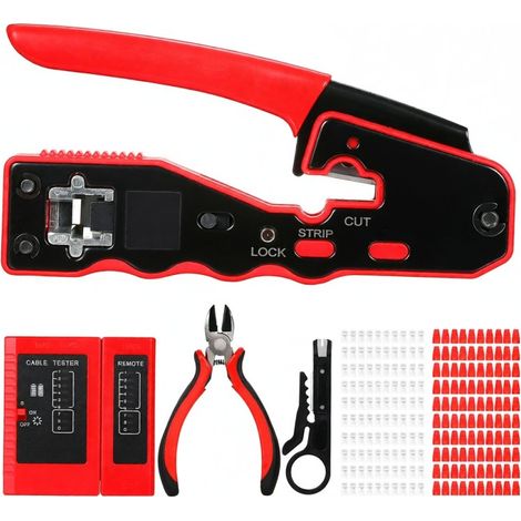 Irovami Kit sertissage RJ45 tout-en-un – Cat5e/6/6a, 100 connecteurs – Idéal pour réseau, câblage, informatique (1/5)