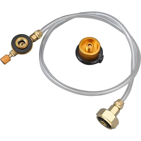 Lot de 2 adaptateurs de bouteille de gaz GPL pour réchauds de camping, valves de remplissage plates de butane, connecteur en cuivre et aluminium (1/5)